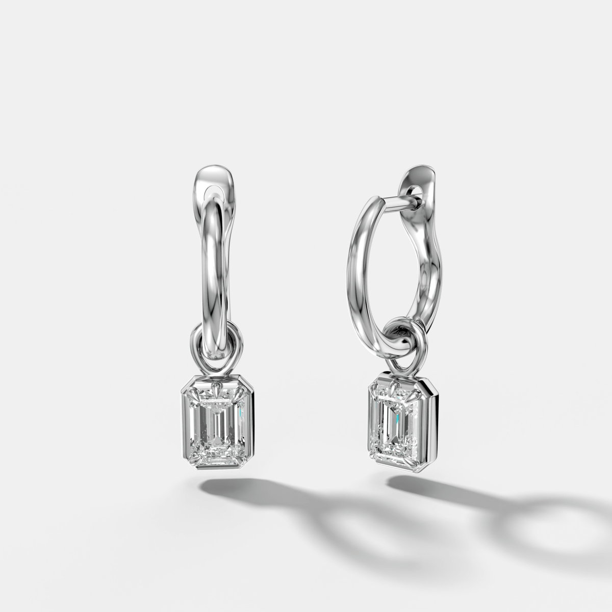 Five Prong Bezel Drop Huggies with Emerald Cut Diamonds - GOODSTONE