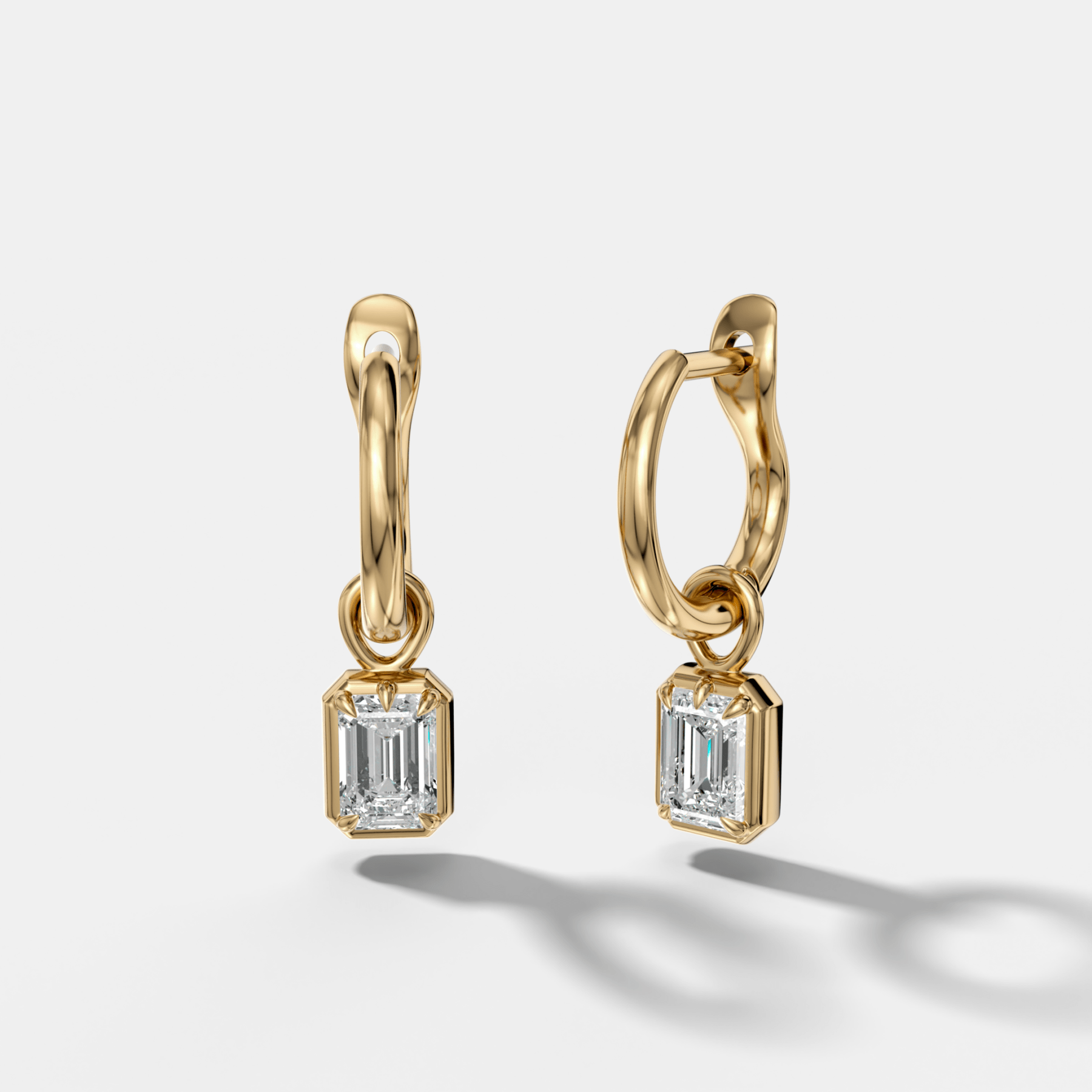 Five Prong Bezel Drop Huggies with Emerald Cut Diamonds - GOODSTONE
