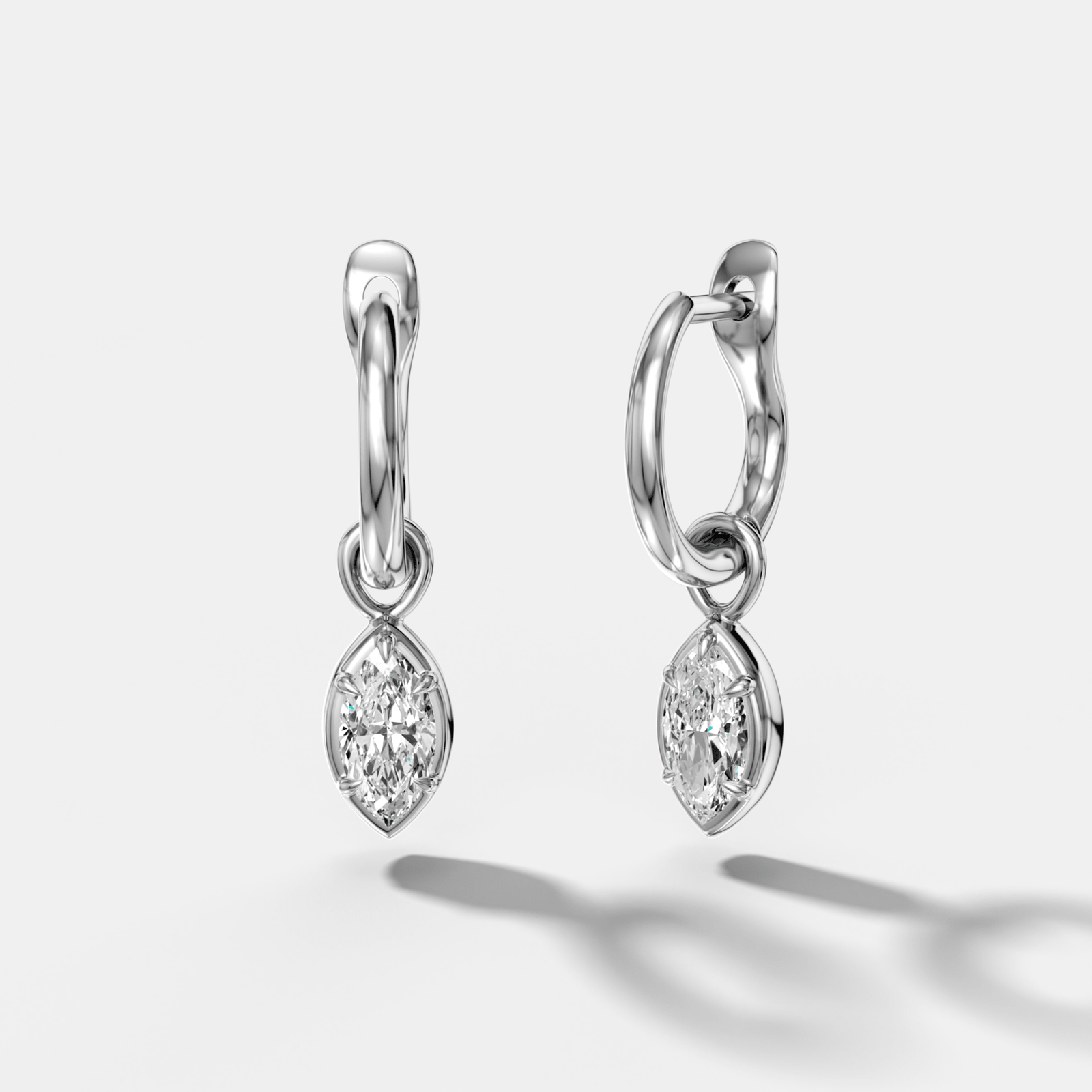 Five Prong Bezel Drop Huggies with Marquise Cut Diamonds - GOODSTONE