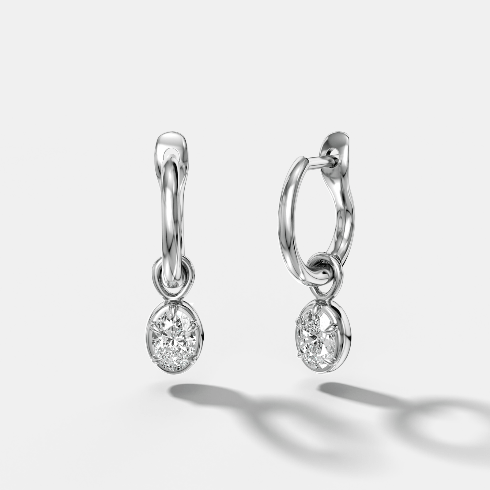 Five Prong Bezel Drop Huggies with Oval Cut Diamonds - GOODSTONE