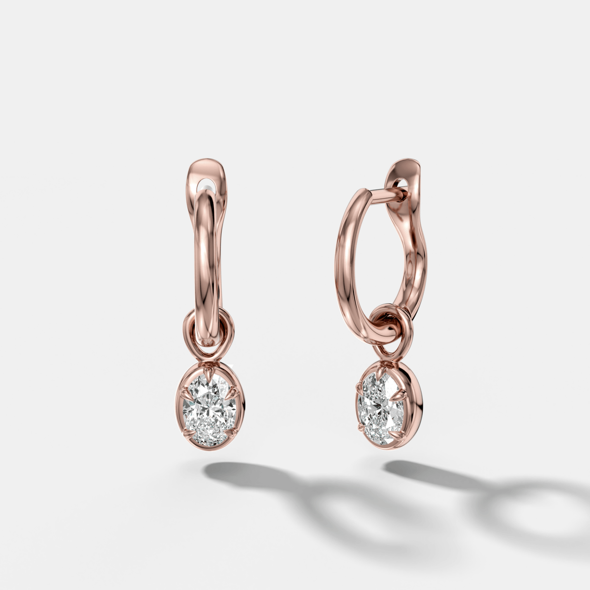 Five Prong Bezel Drop Huggies with Oval Cut Diamonds - GOODSTONE