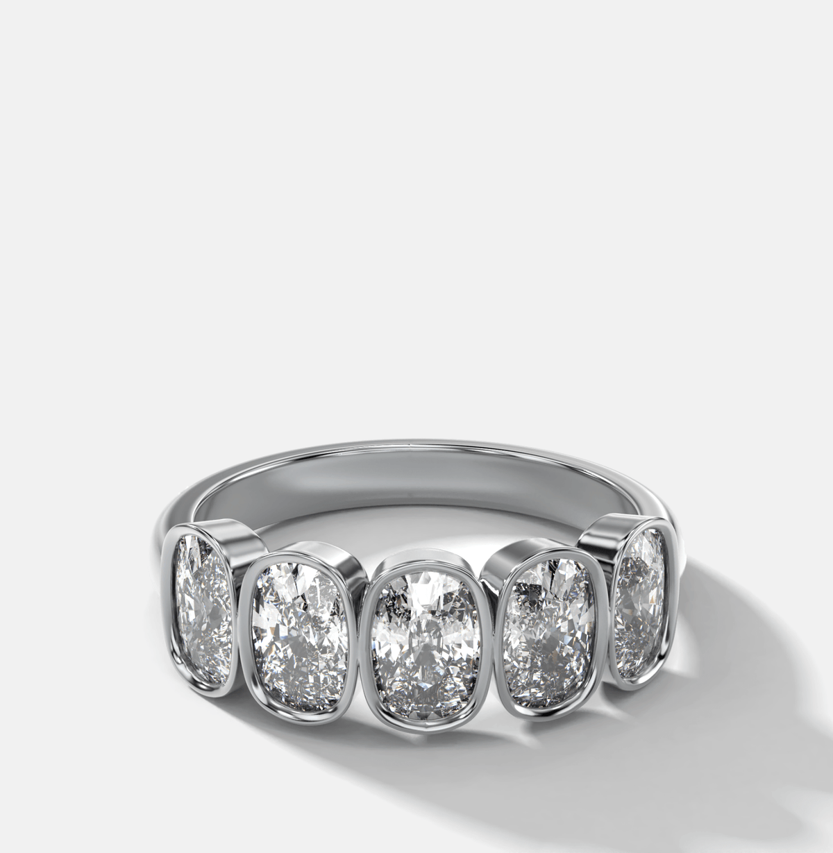Five Stone Bezel Set Diamond Band With Elongated Cushion Cuts (2.50ctw) - GOODSTONE