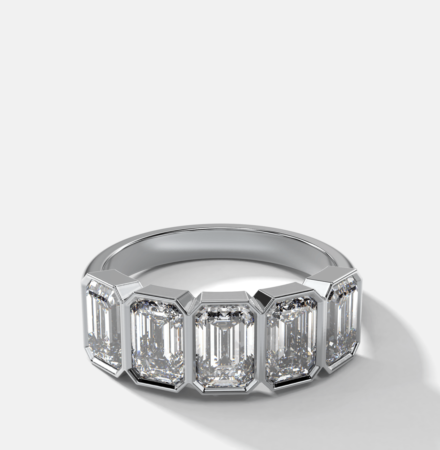Five Stone Bezel Set Diamond Band With Emerald Cuts (2.50ctw) - GOODSTONE