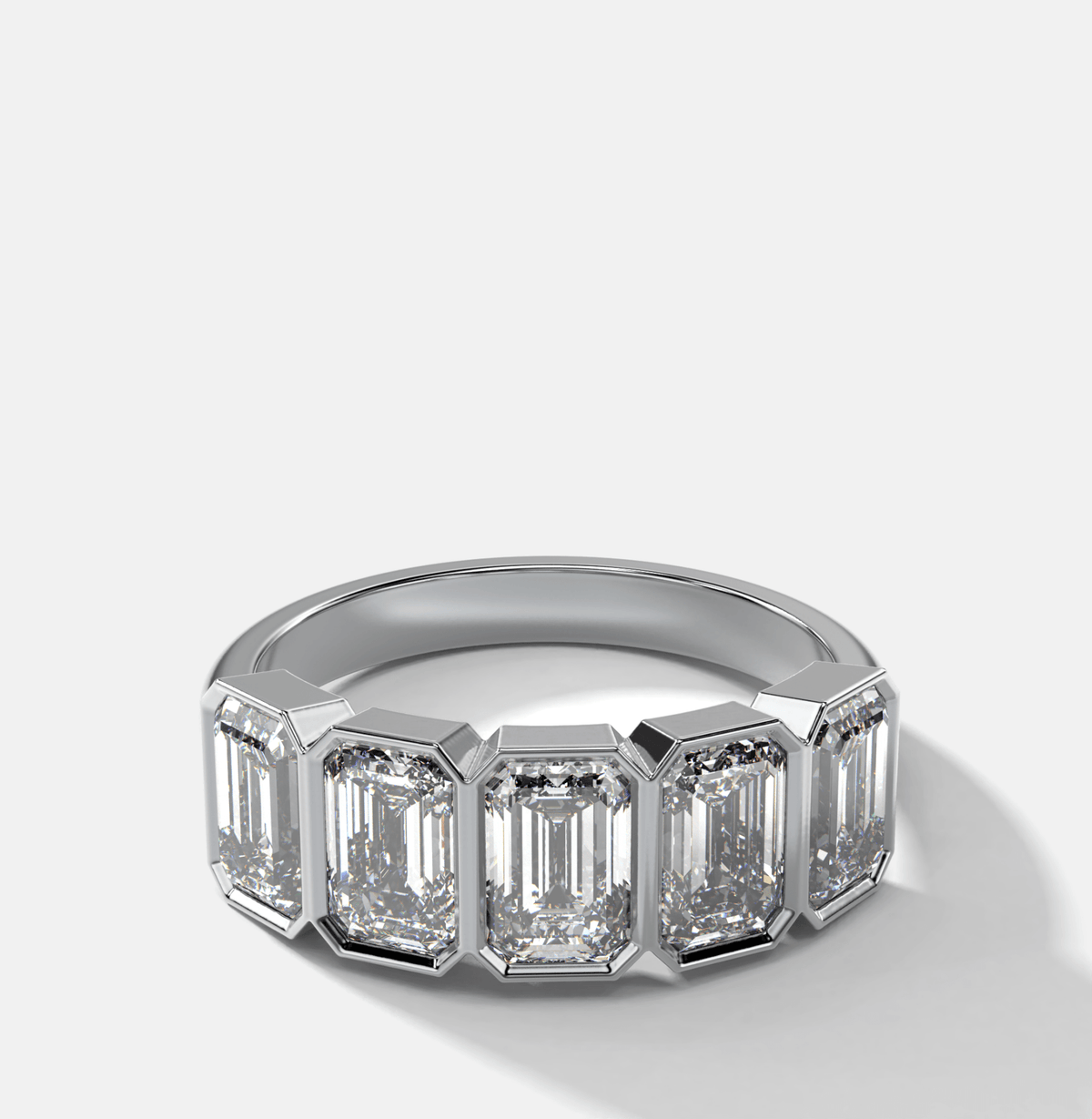 Five Stone Bezel Set Diamond Band With Emerald Cuts (2.50ctw) - GOODSTONE