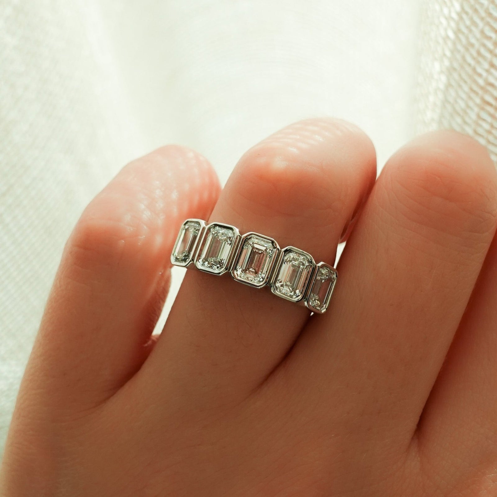 Five Stone Bezel Set Diamond Band With Emerald Cuts (2.50ctw) - GOODSTONE