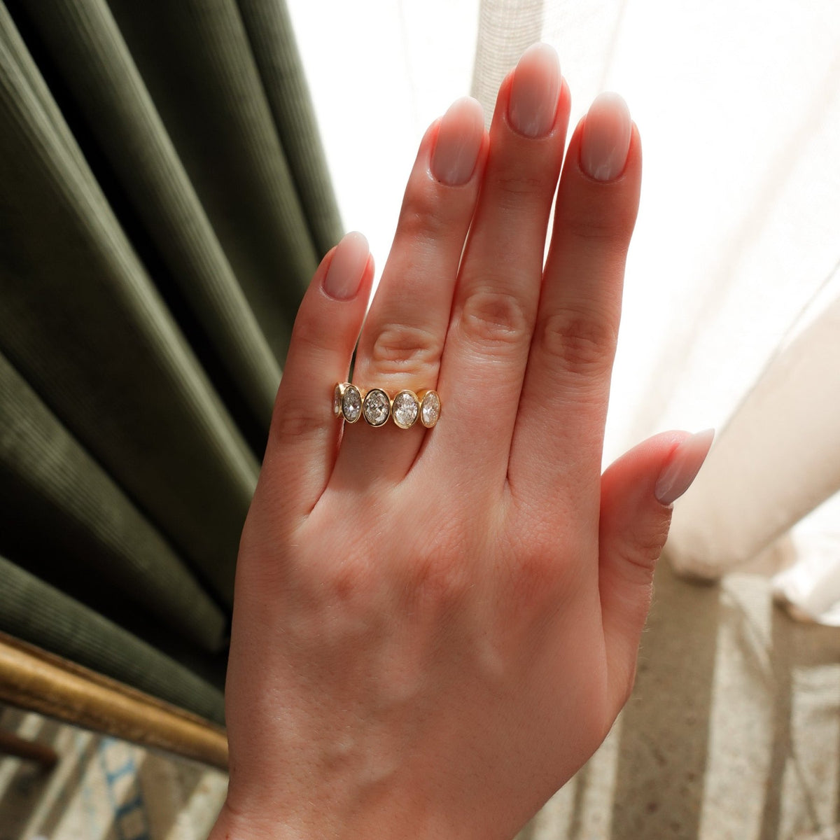 Five Stone Bezel Set Diamond Band With Oval Cuts (2.50ctw) - GOODSTONE