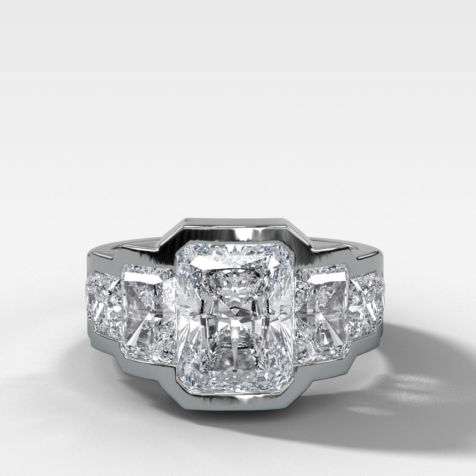 Five Stone Channel Set Engagement Ring With Elongated Radiant Cuts - GOODSTONE