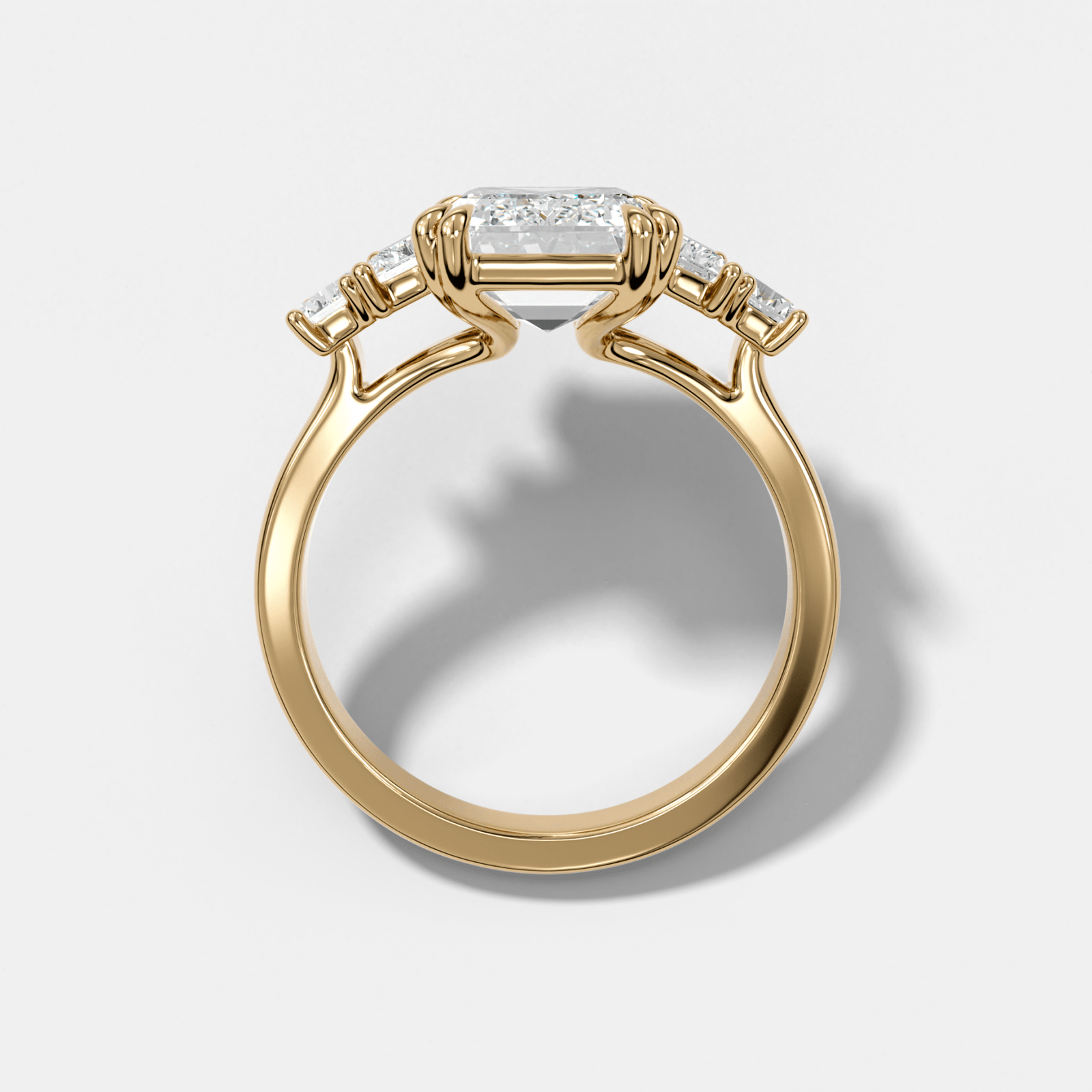 Five Stone Engagement Ring with Baguette Side Stones and Emerald Cut Diamond - GOODSTONE