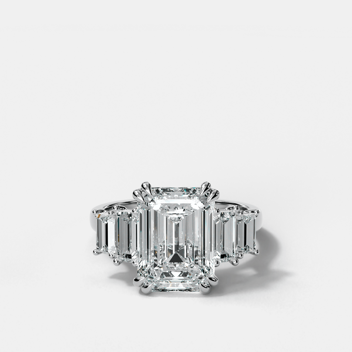 Five Stone Engagement Ring with Baguette Side Stones and Emerald Cut Diamond - GOODSTONE