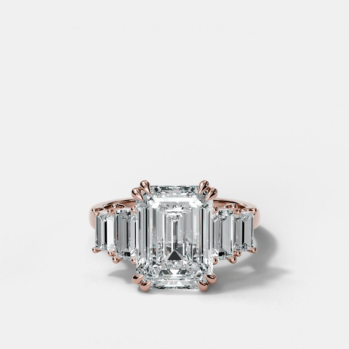 Five Stone Engagement Ring with Baguette Side Stones and Emerald Cut Diamond - GOODSTONE