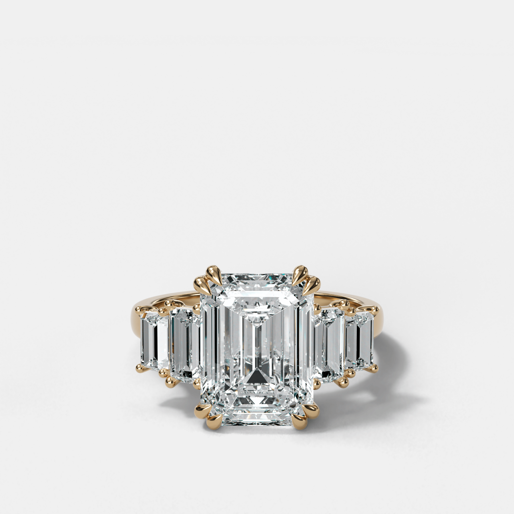 Five Stone Engagement Ring with Baguette Side Stones and Emerald Cut Diamond - GOODSTONE