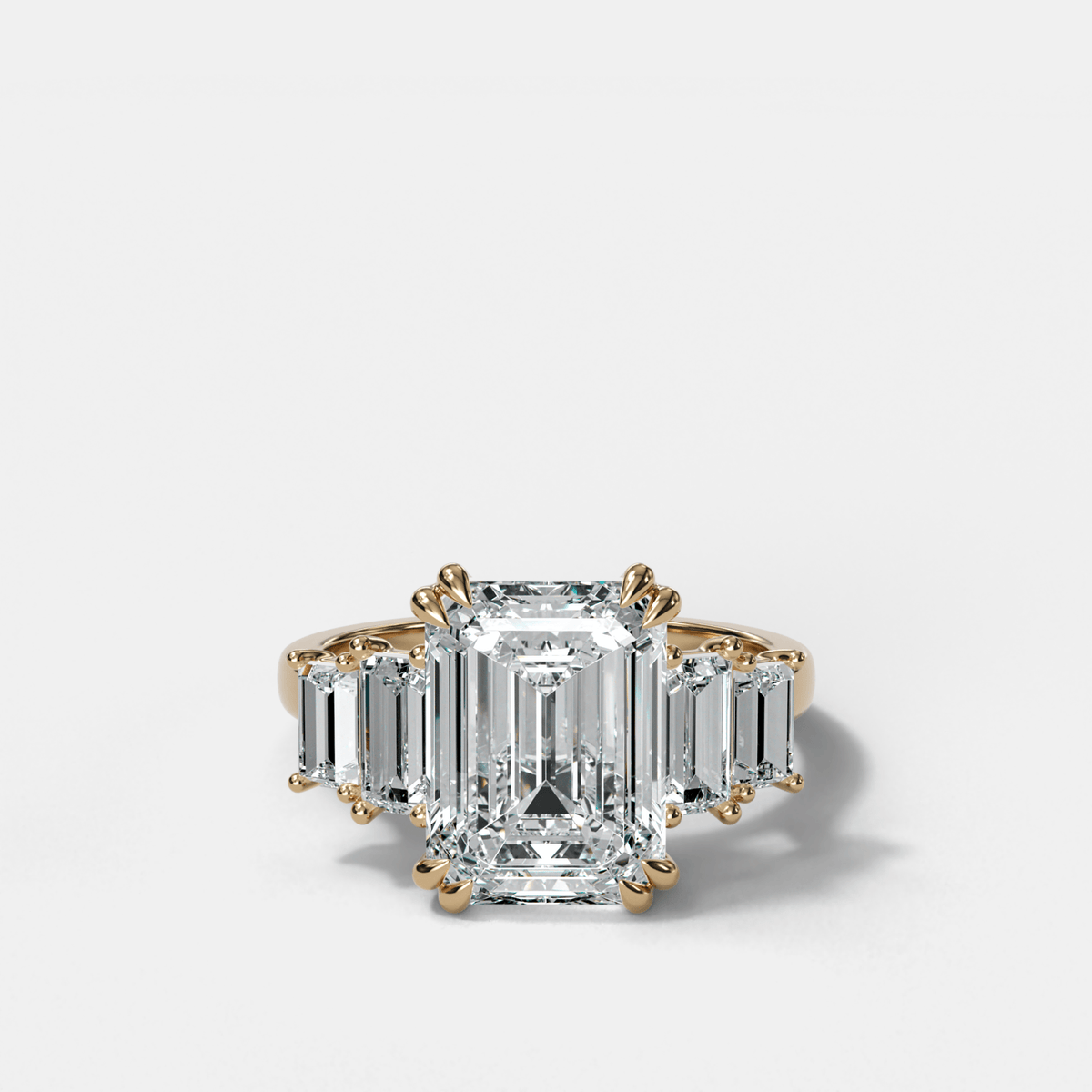 Five Stone Engagement Ring with Baguette Side Stones and Emerald Cut Diamond - GOODSTONE