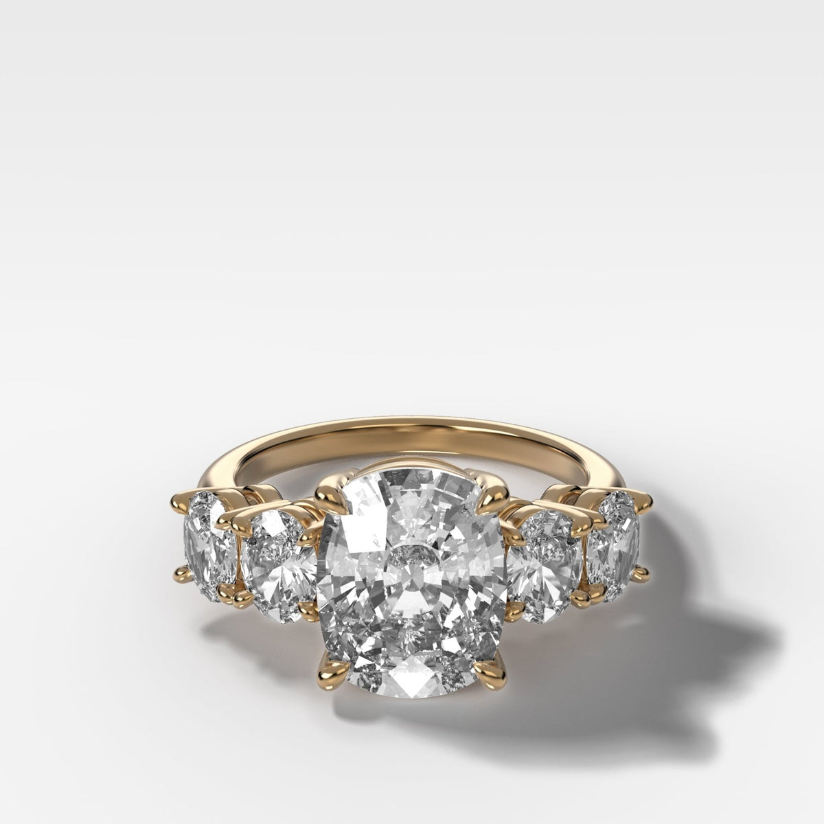 Five Stone Oval Engagement Ring With Elongated Cushion Cut Diamond - GOODSTONE