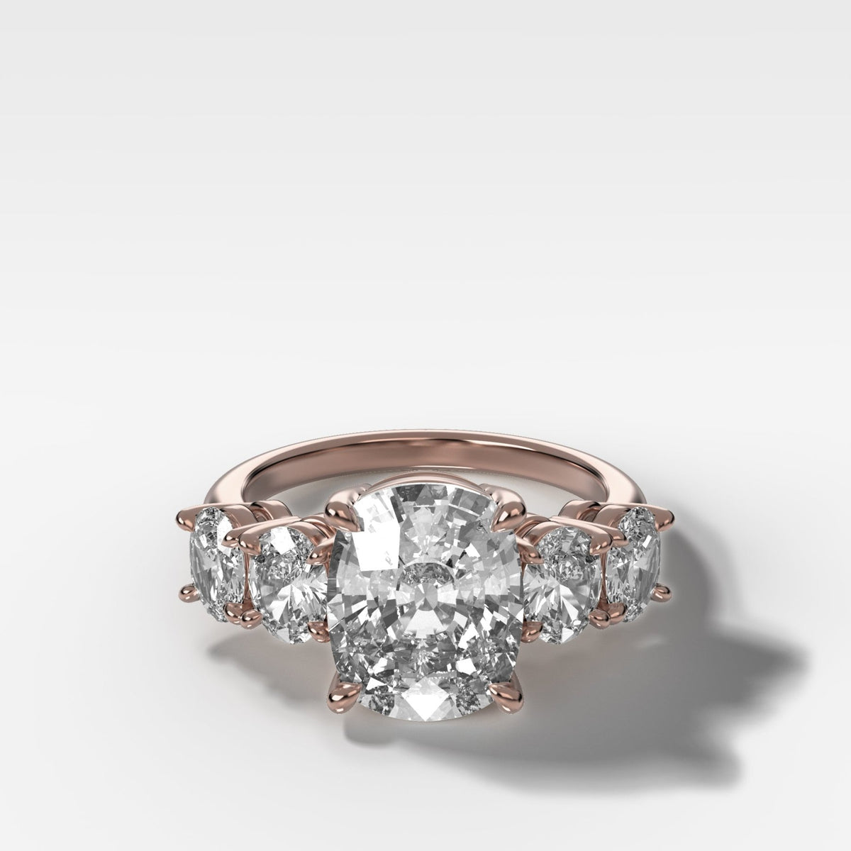 Five Stone Oval Engagement Ring With Elongated Cushion Cut Diamond - GOODSTONE