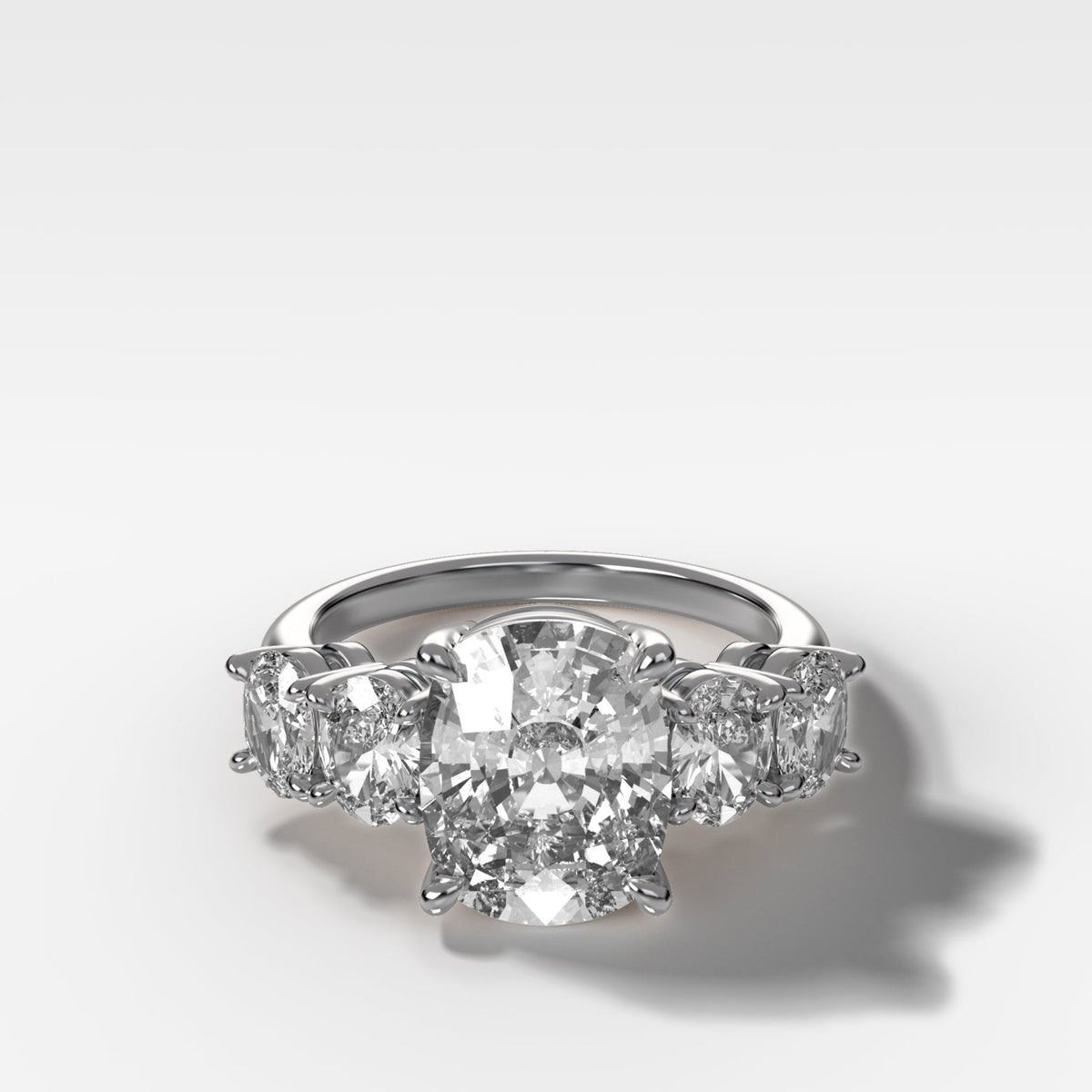 Five Stone Oval Engagement Ring With Elongated Cushion Cut Diamond - GOODSTONE