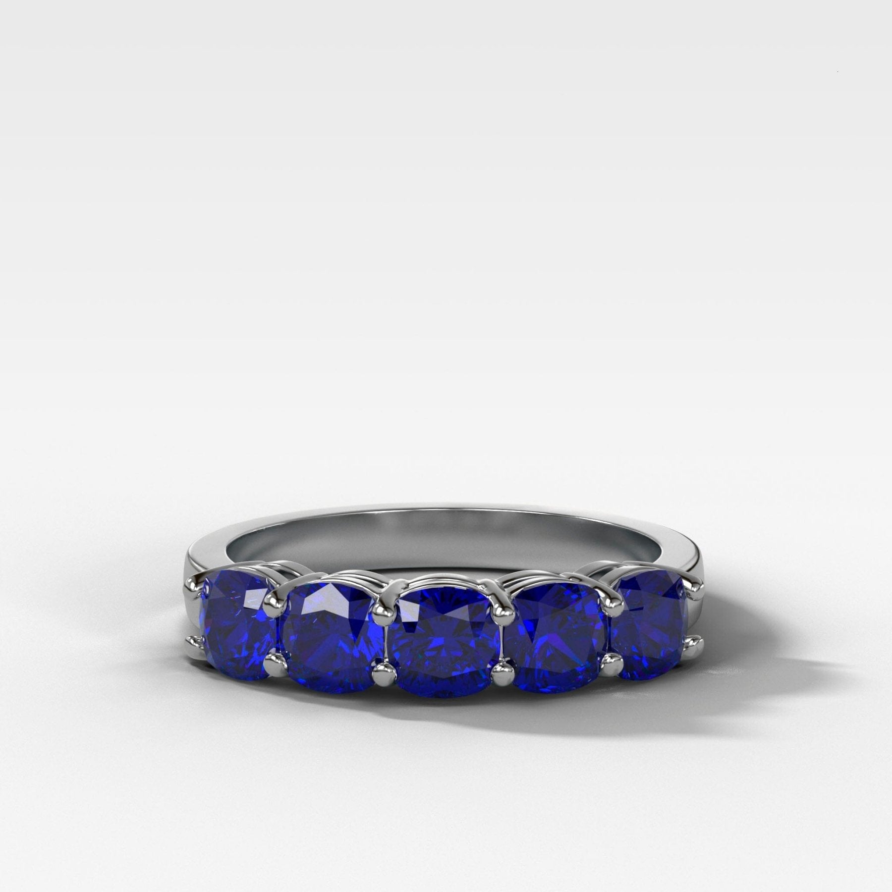 Five Stone Shared Prong Band With Blue Sapphire Gemstones (2.50ctw) - GOODSTONE