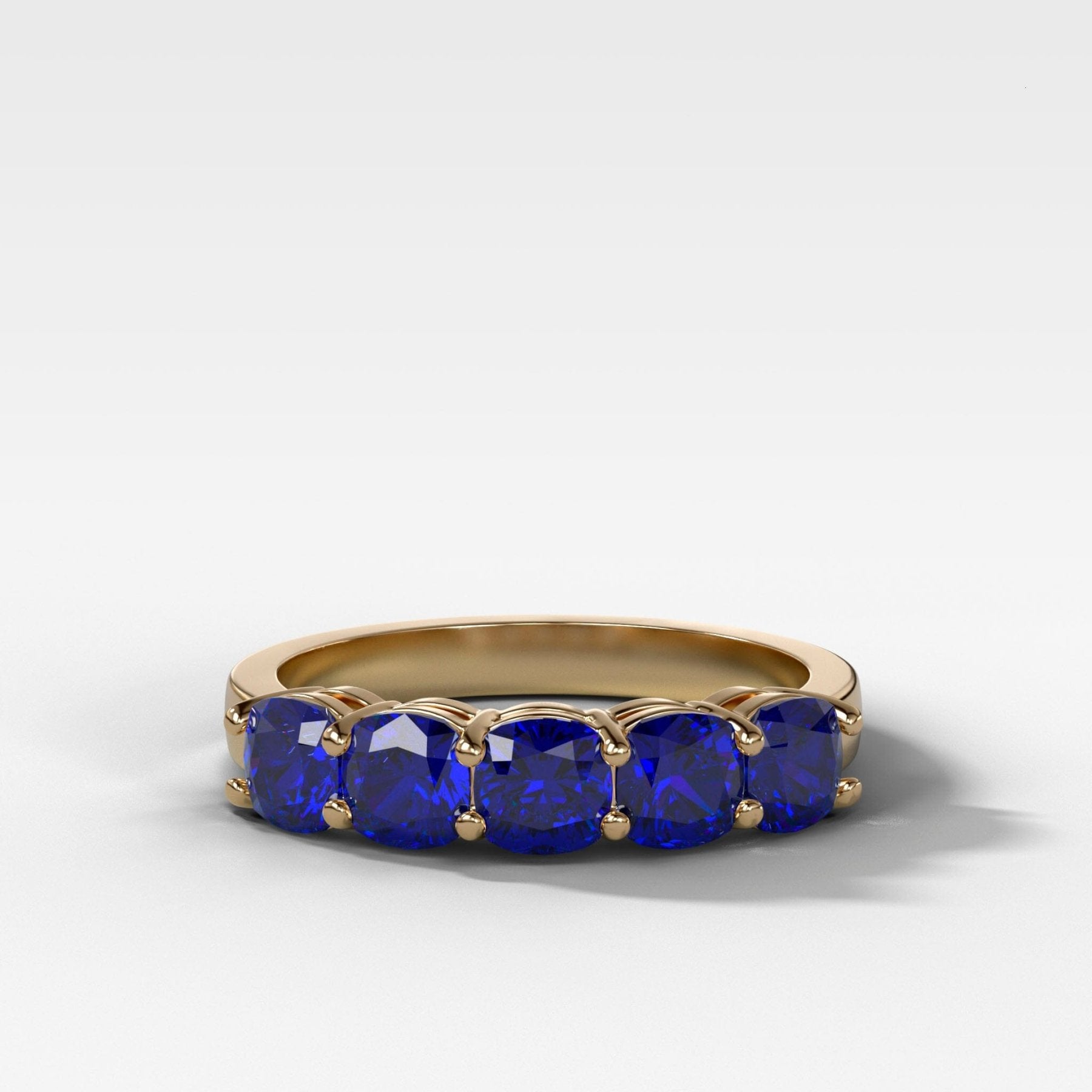 Five Stone Shared Prong Band With Blue Sapphire Gemstones (2.50ctw) - GOODSTONE