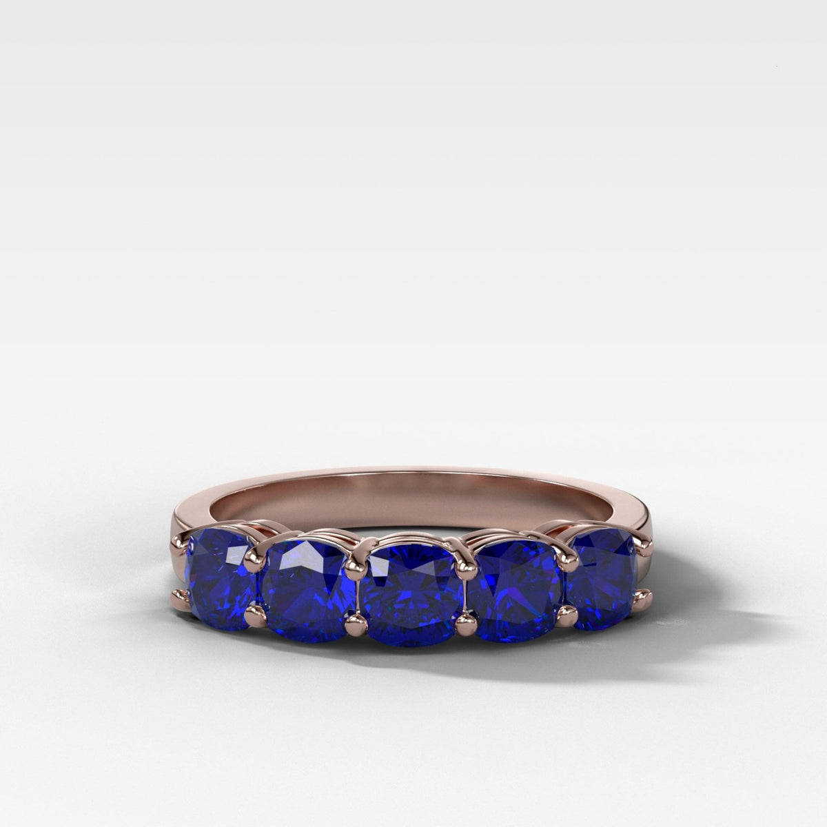 Five Stone Shared Prong Band With Blue Sapphire Gemstones (2.50ctw) - GOODSTONE