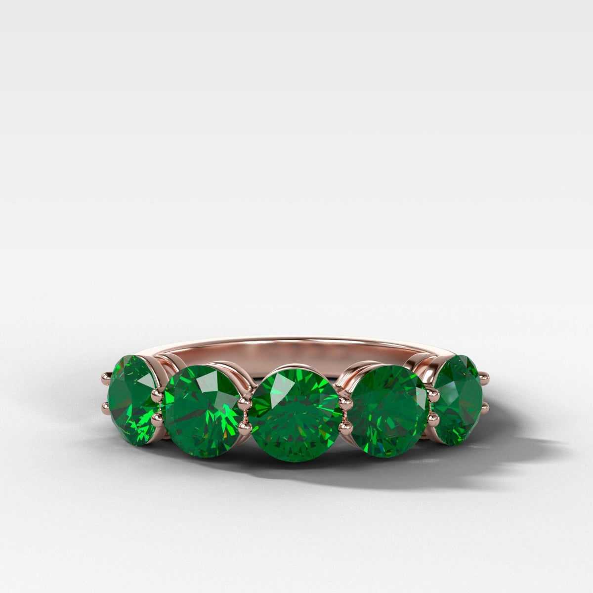 Five Stone Shared Prong Band with Round Green Emeralds - GOODSTONE
