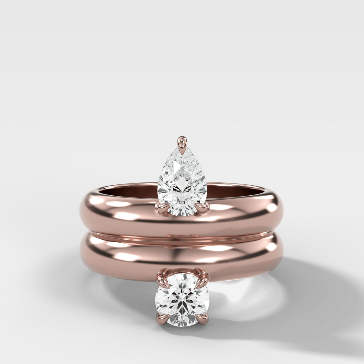 Floating Harper Double Band Engagement Ring With Pear and Round Cut Diamonds - GOODSTONE