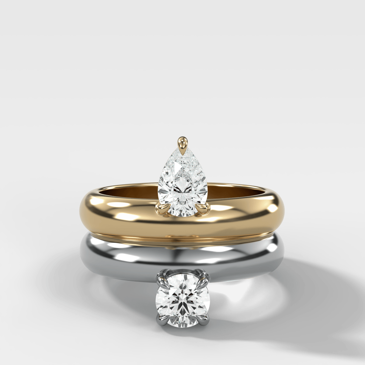 Floating Harper Double Band Engagement Ring With Pear and Round Cut Diamonds - GOODSTONE