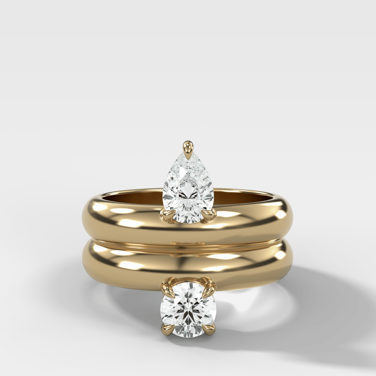 Floating Harper Double Band Engagement Ring With Pear and Round Cut Diamonds - GOODSTONE