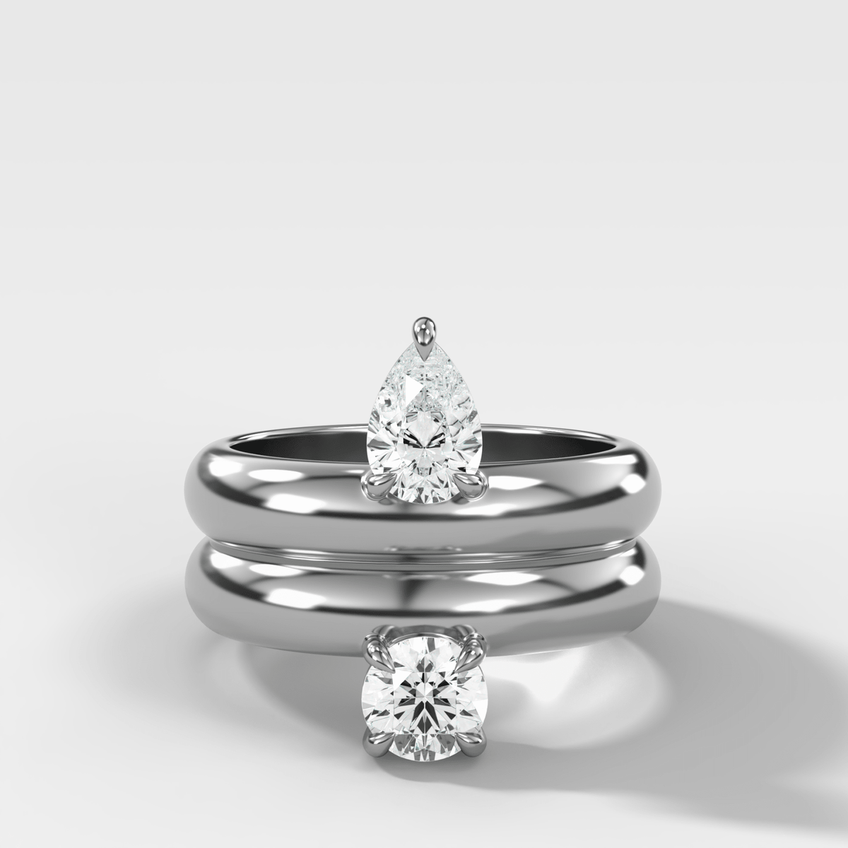 Floating Harper Double Band Engagement Ring With Pear and Round Cut Diamonds - GOODSTONE