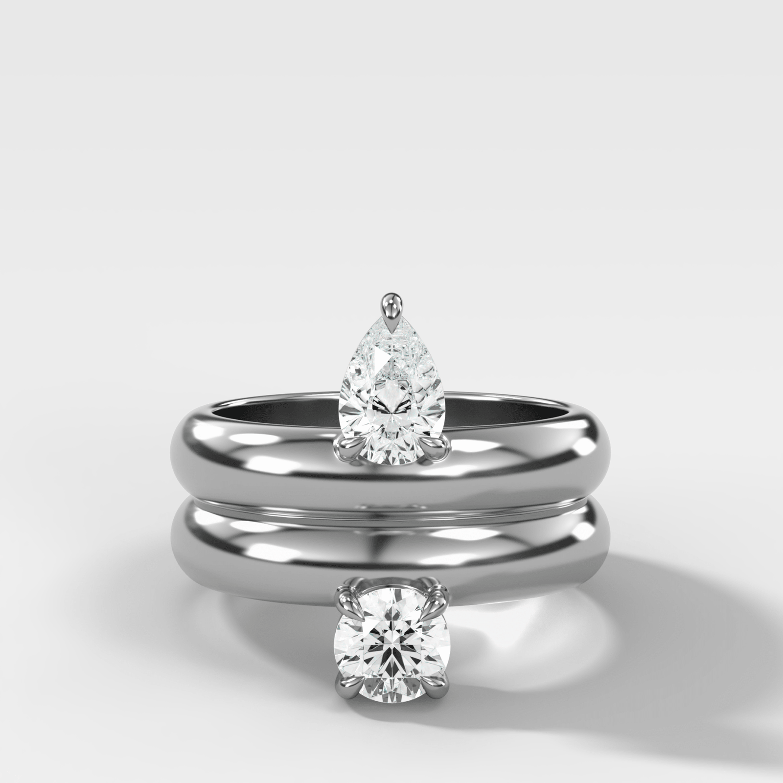 Floating Harper Double Band Engagement Ring With Pear and Round Cut Diamonds - GOODSTONE