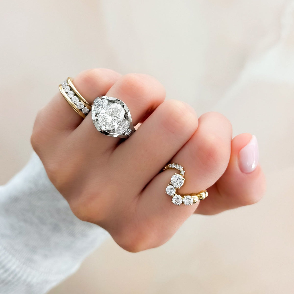 Full Channel Set Engagement Ring with Oval Cut Diamond - GOODSTONE