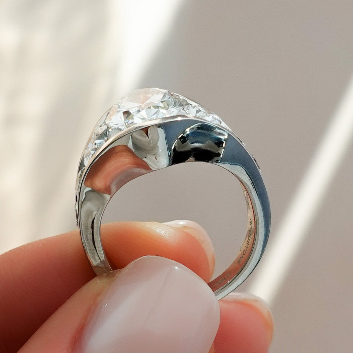 Full Channel Set Engagement Ring with Oval Cut Diamond - GOODSTONE