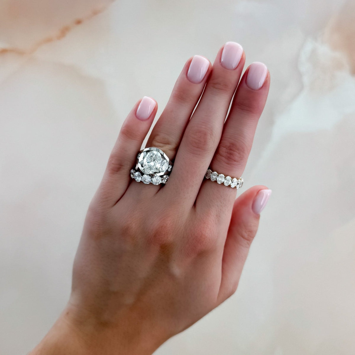 Full Channel Set Engagement Ring with Oval Cut Diamond - GOODSTONE