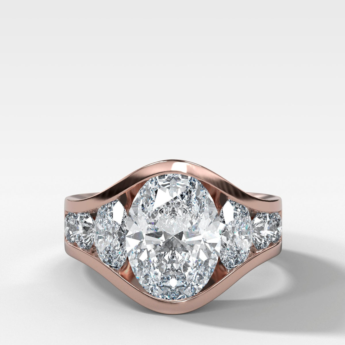 Full Channel Set Engagement Ring with Oval Cut Diamond - GOODSTONE