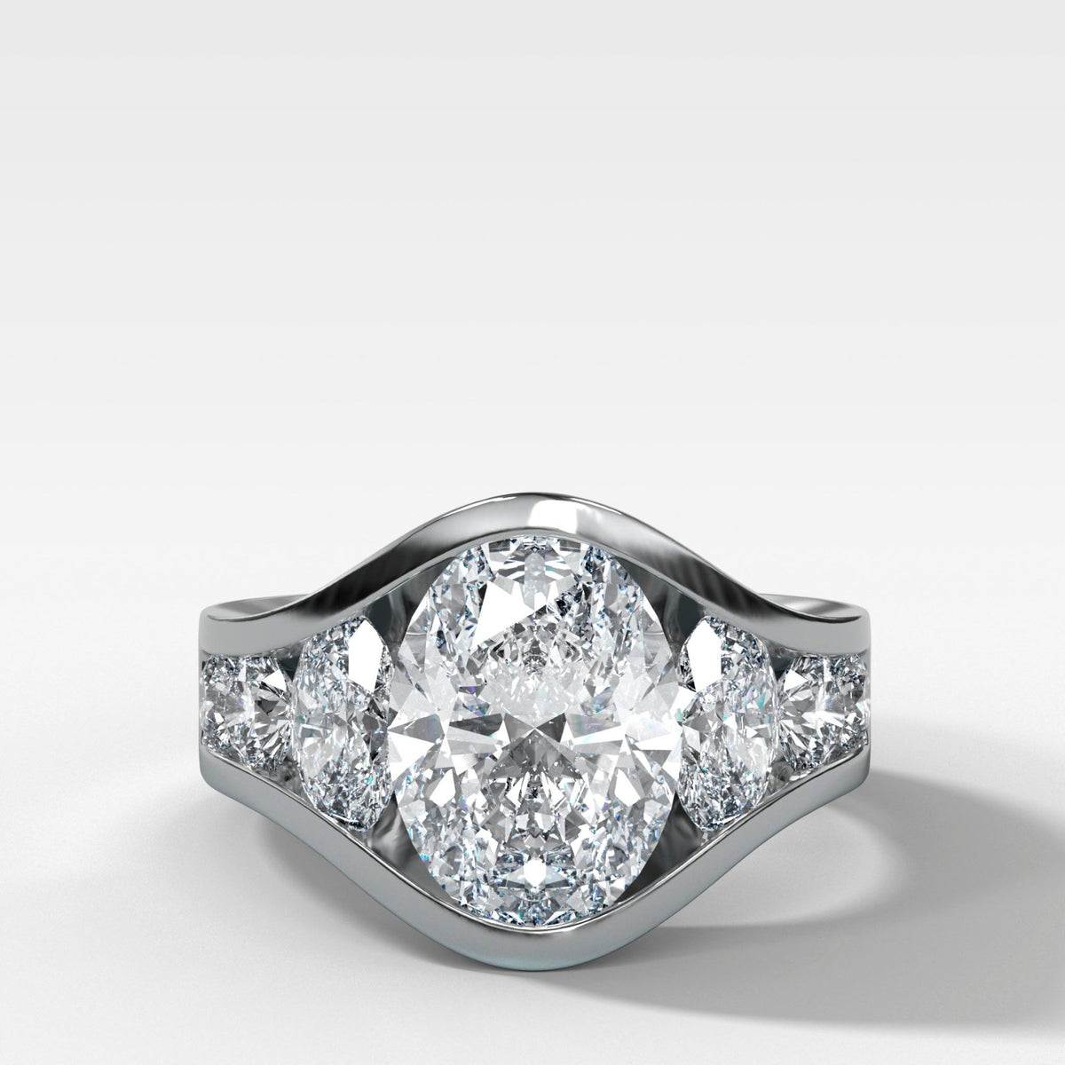 Full Channel Set Engagement Ring with Oval Cut Diamond - GOODSTONE