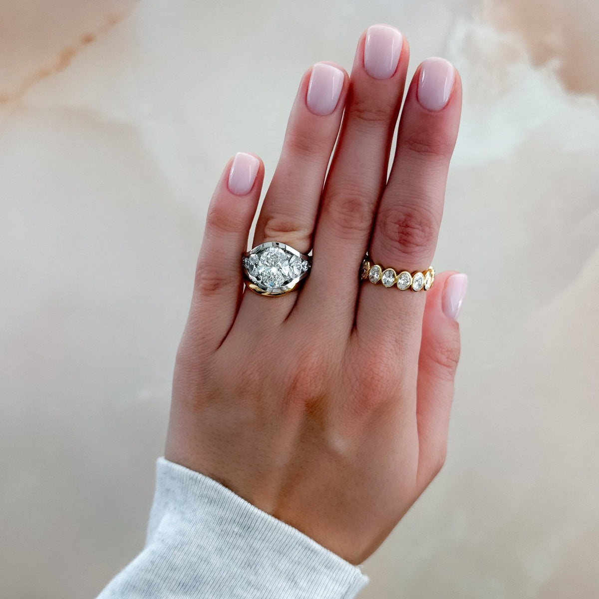 Full Channel Set Engagement Ring with Oval Cut Diamond - GOODSTONE