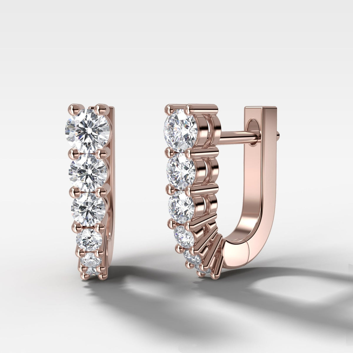 Graduated Shared Prong Diamond Hoop Earrings - GOODSTONE