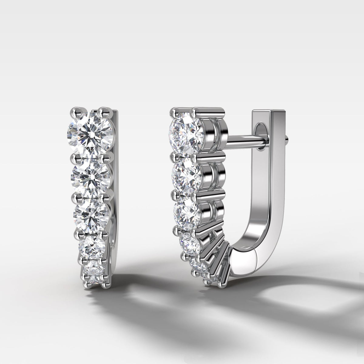 Graduated Shared Prong Diamond Hoop Earrings - GOODSTONE
