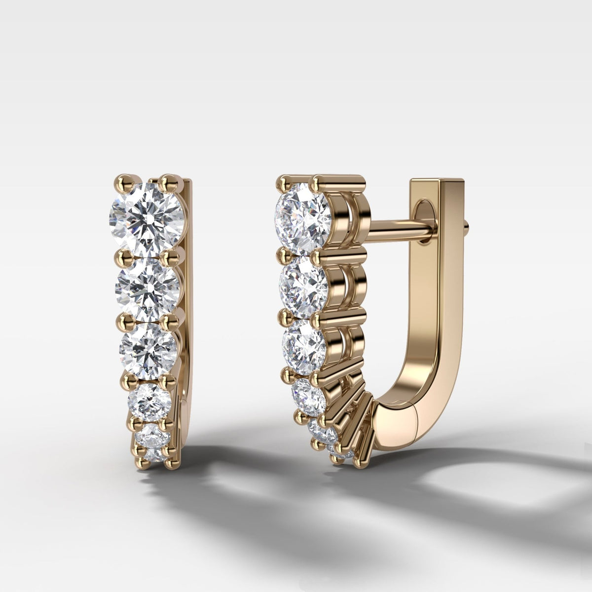 Graduated Shared Prong Diamond Hoop Earrings - GOODSTONE