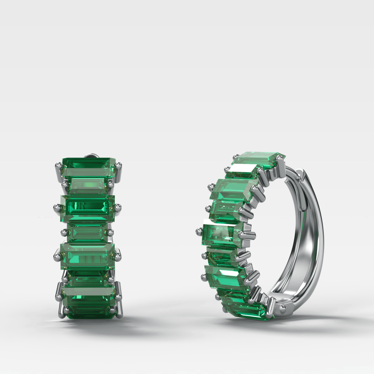 Green Emerald Baguette Halfway Huggies - GOODSTONE