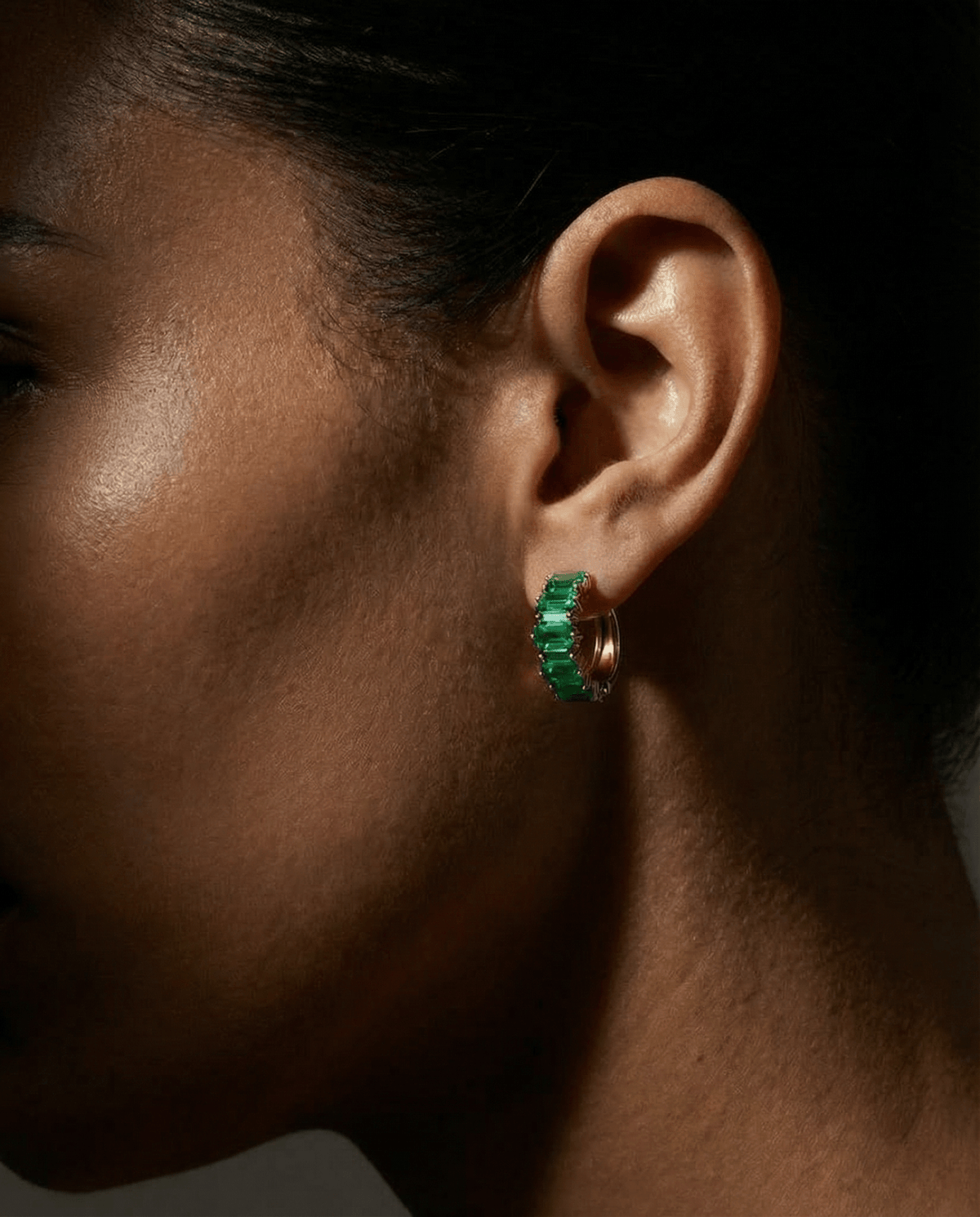 Green Emerald Baguette Halfway Huggies - GOODSTONE