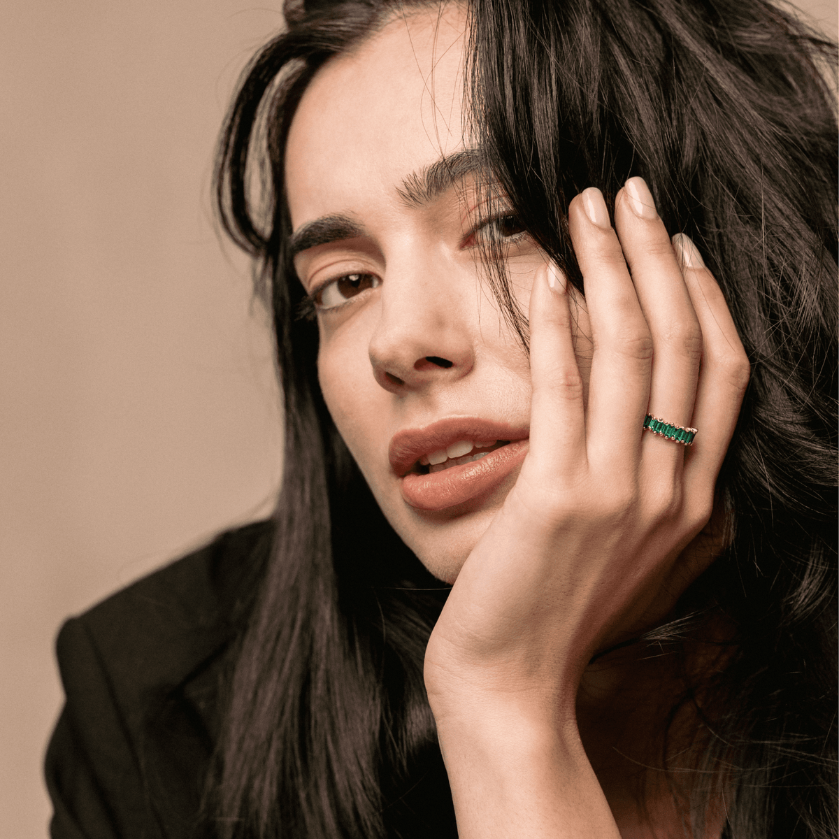 Green Emerald Baguette Wedding Band - GOODSTONE