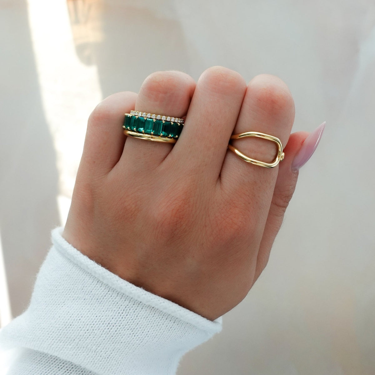 Green Emerald Emerald Cut Eternity Band - GOODSTONE