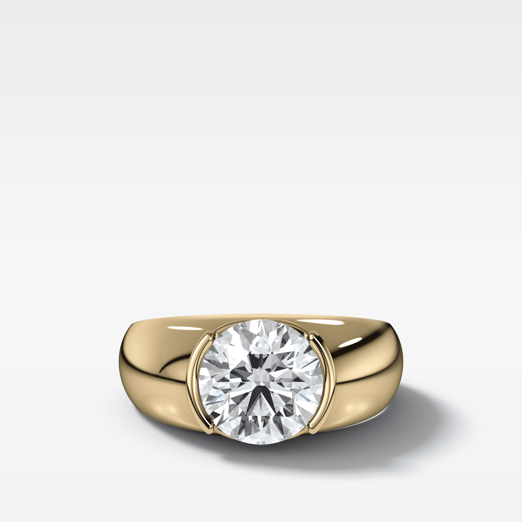 Half Bezel Dome Engagement Ring with Round Cut Diamond - GOODSTONE