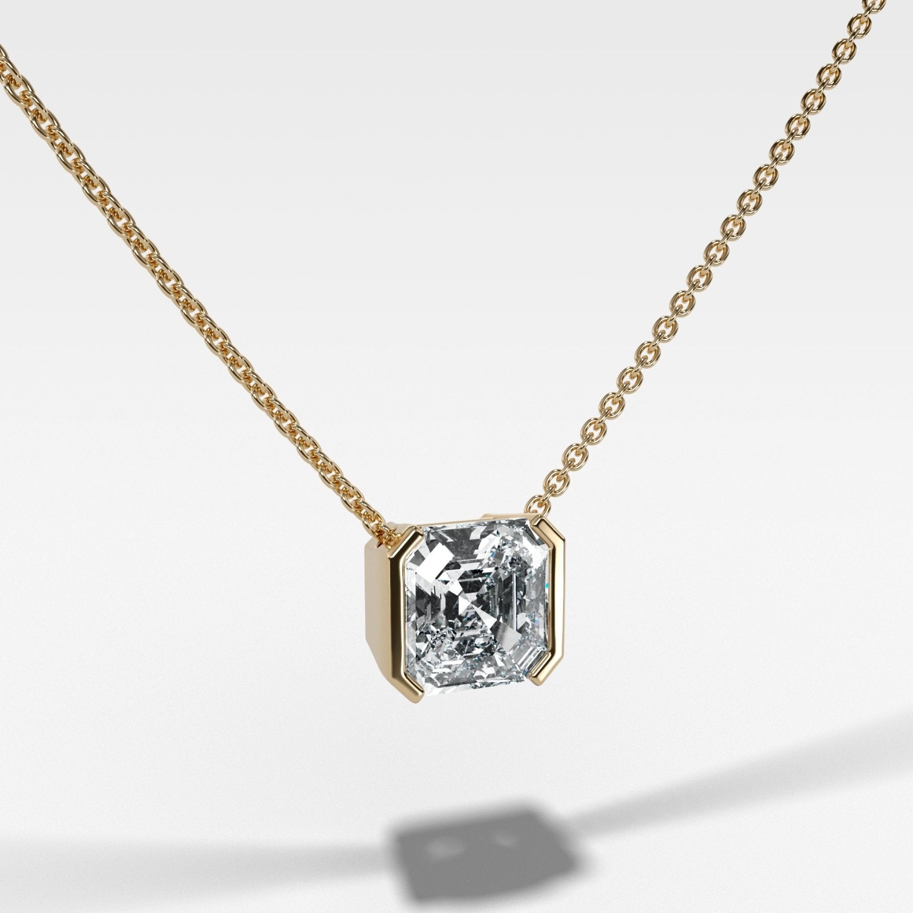 Half Bezel Pendant Necklace with Asscher Cut Diamond - GOODSTONE
