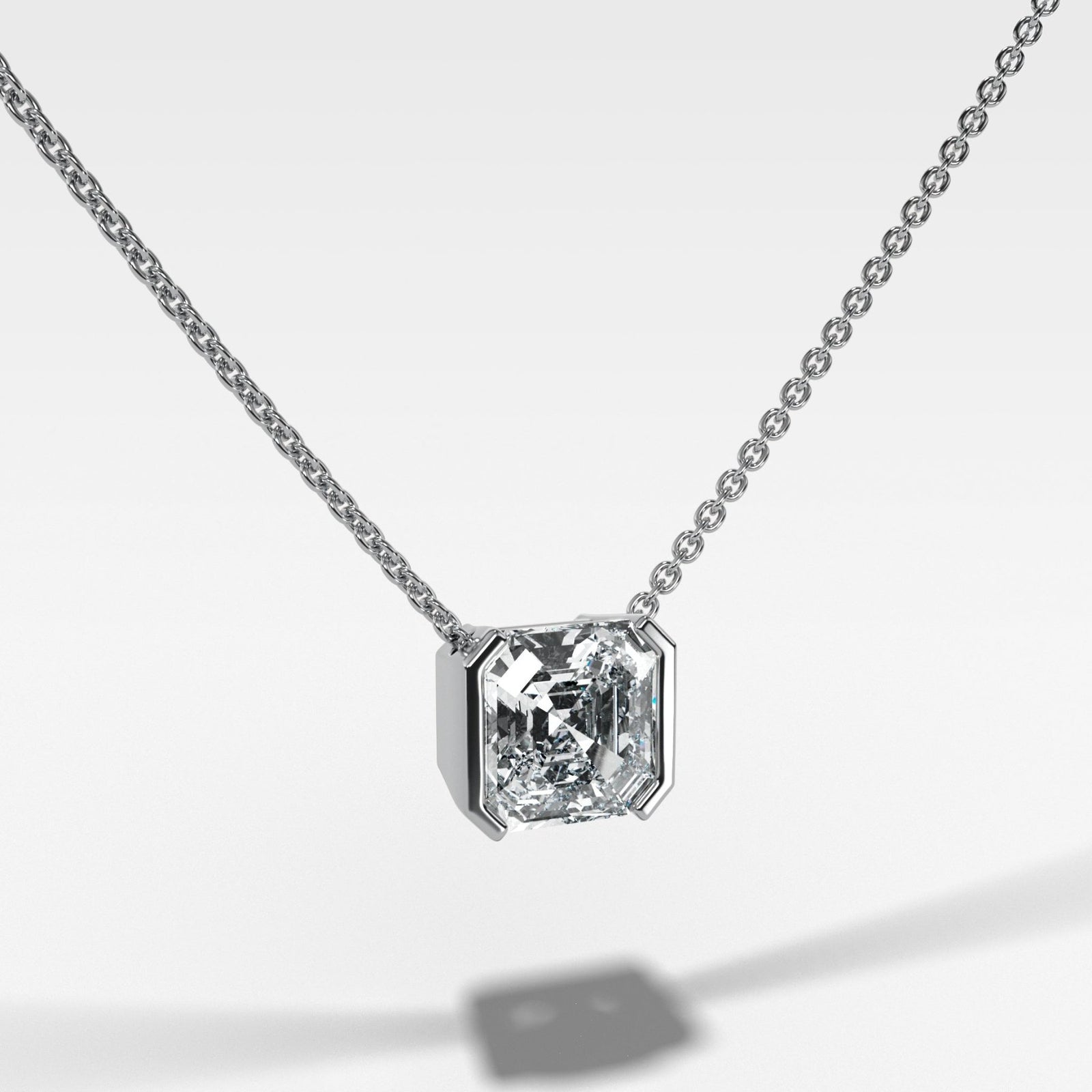 Half Bezel Pendant Necklace with Asscher Cut Diamond - GOODSTONE
