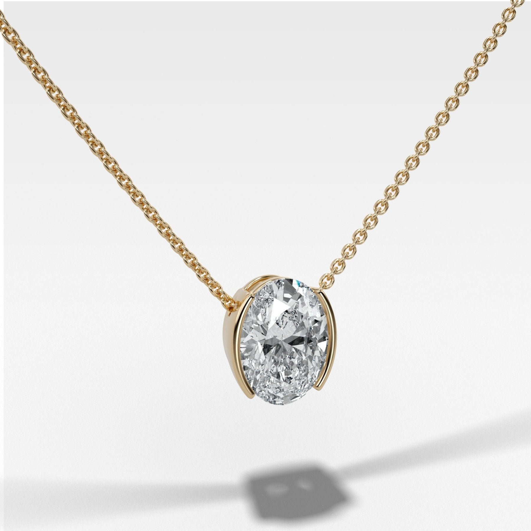 Half Bezel Pendant Necklace with Oval Cut Diamond - GOODSTONE