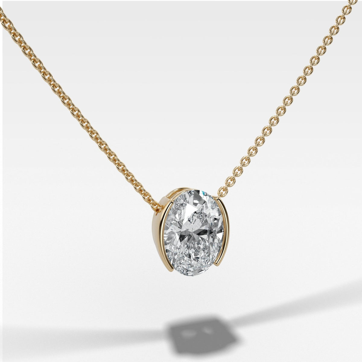 Half Bezel Pendant Necklace with Oval Cut Diamond - GOODSTONE
