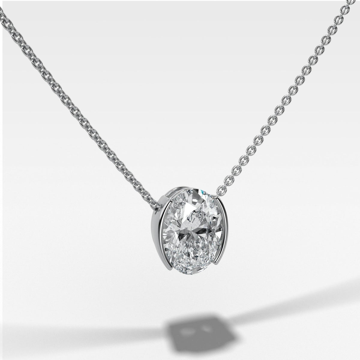 Half Bezel Pendant Necklace with Oval Cut Diamond - GOODSTONE