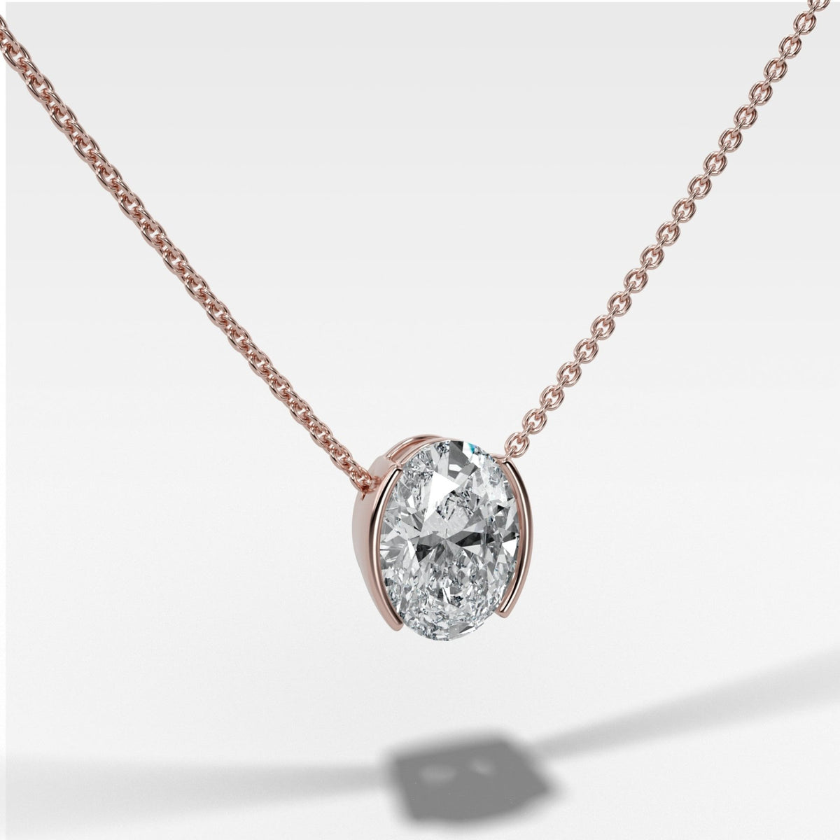Half Bezel Pendant Necklace with Oval Cut Diamond - GOODSTONE