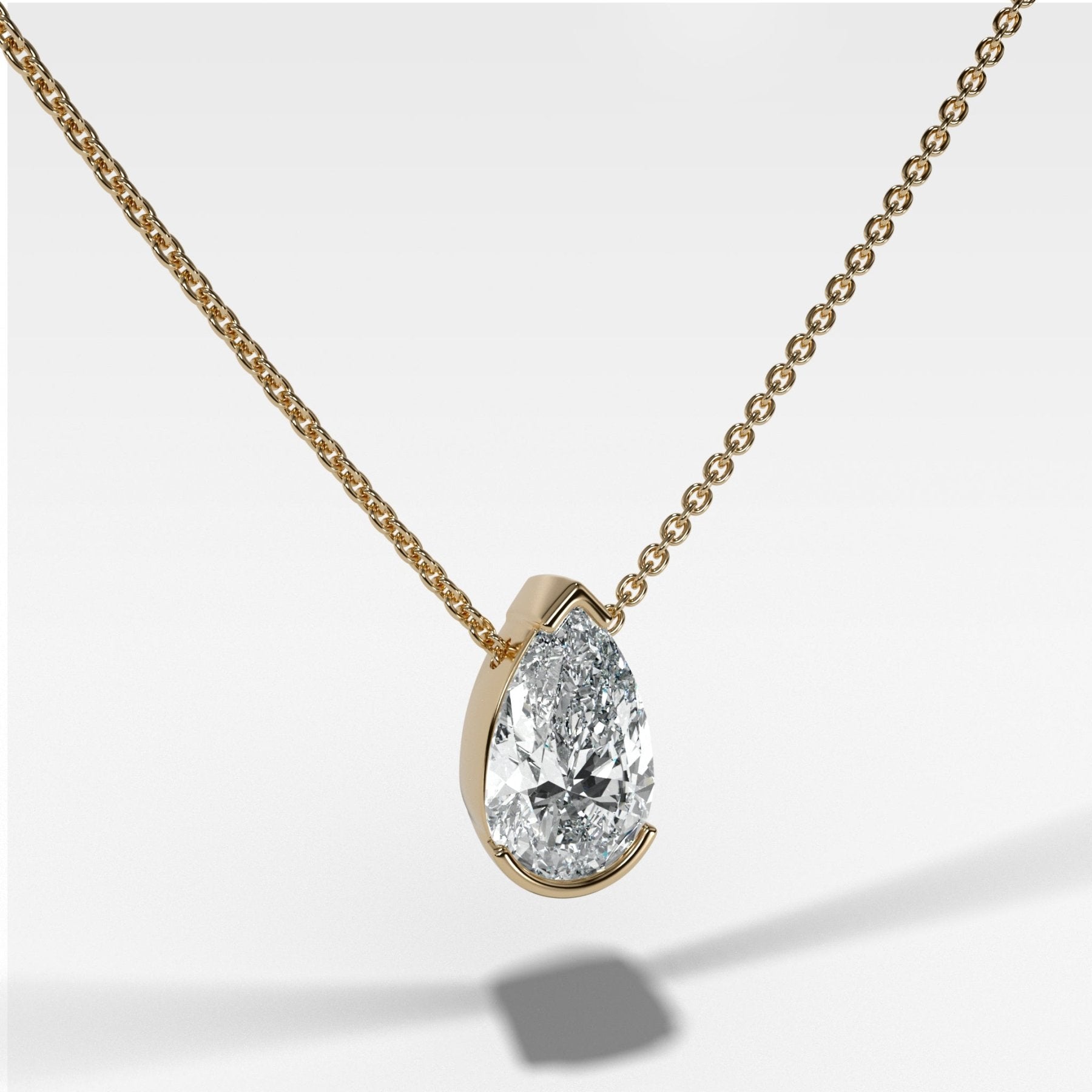 Half Bezel Pendant Necklace with Pear Cut Diamond - GOODSTONE
