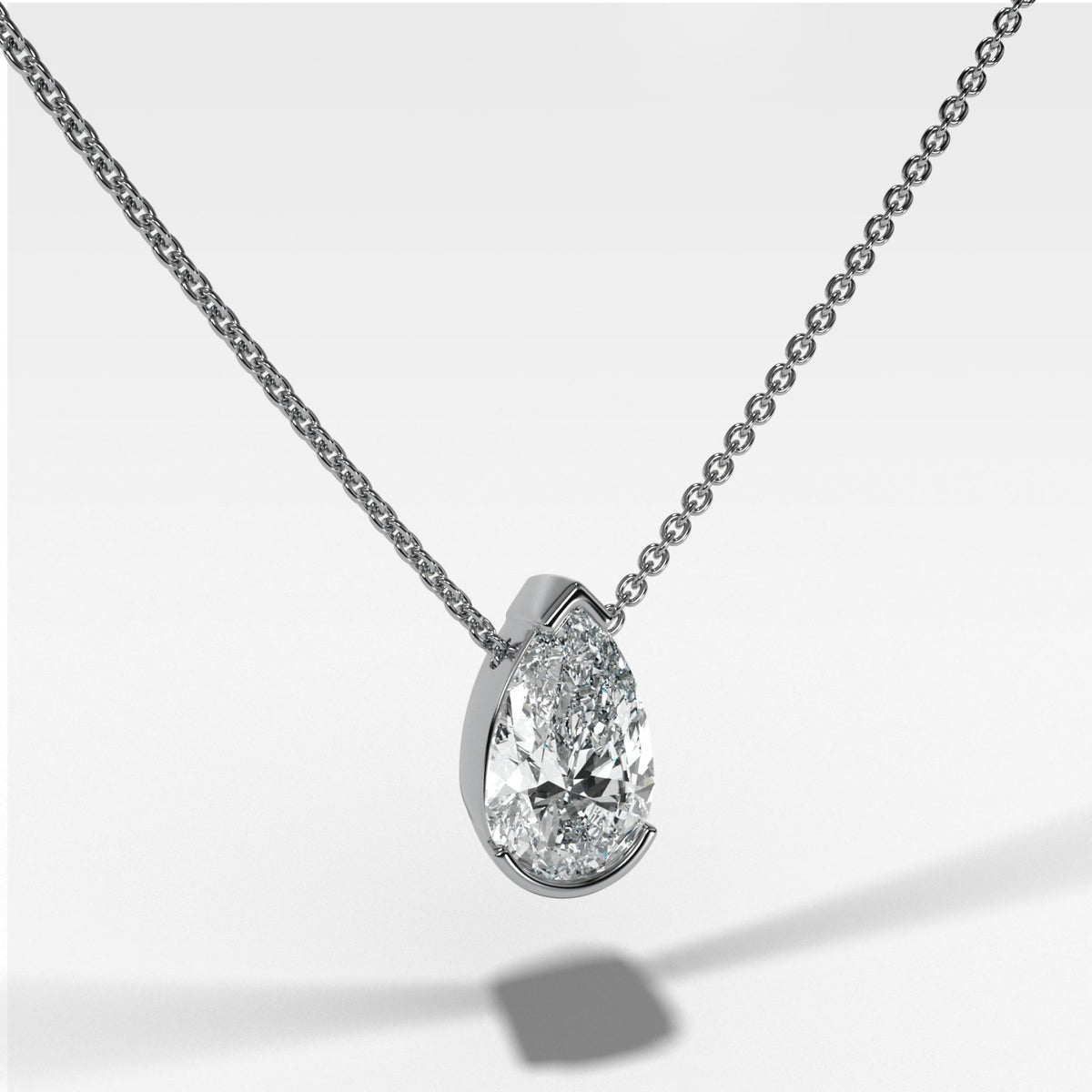 Half Bezel Pendant Necklace with Pear Cut Diamond - GOODSTONE